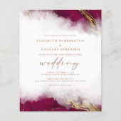 Budget Marmer Burgundy Red Gold Weduwen Uitnodigin (Voorkant)