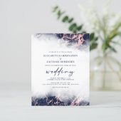 Budget marmer Navy Blue Roos Gold Wedding Invite (Staand voorkant)