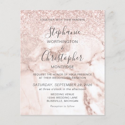 Budget Marmer Roos Gold Glitter Weddenschap (Voorkant)