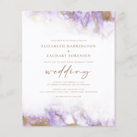 Budget Marmeren Lavendel Goud QR Code Huwelijksuit (Voorkant)