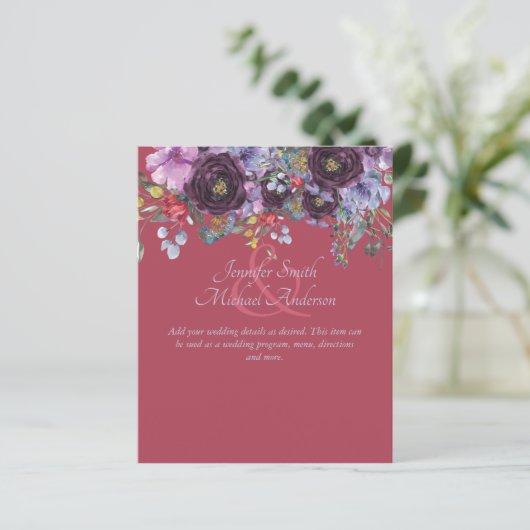 Budget Maroon Pink Floral Wedding Sjabloon (Staand voorkant)