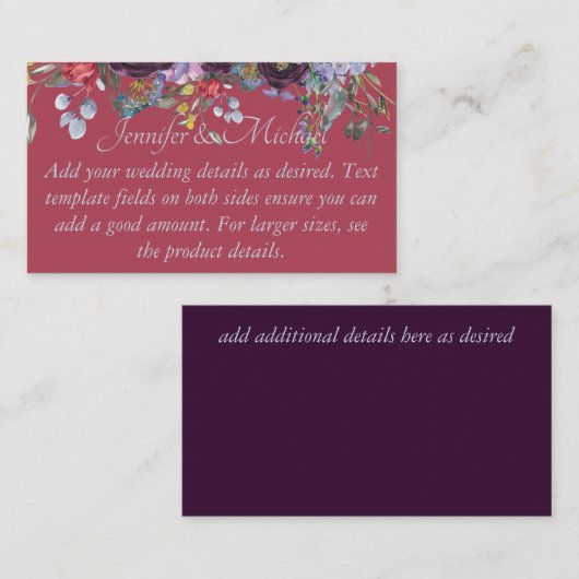 Budget Maroon Roze Bloemige Huwelijk Template Informatiekaartje (Voorkant / Achterkant)
