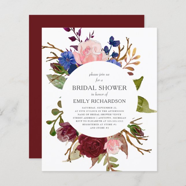 Budget Marsala Floral Bridal Shower (Voorkant / Achterkant)