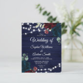 Budget Marsala & Navy Flowers Rustic Invitation (Staand voorkant)