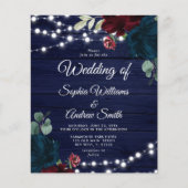 Budget Marsala & Navy Flowers Rustic Invitation (Voorkant)