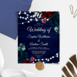 Budget Marsala & Navy Flowers Rustic Invitation