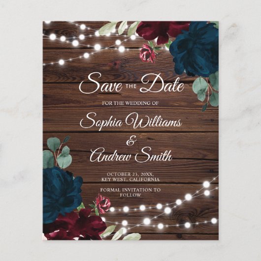 BUDGET Marsala & Navy Rustic Wood Bespaar op datum (Voorkant)