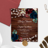 Budget Marsala & Navy Wood Baby shower Uitnodiging