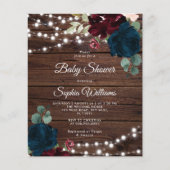 Budget Marsala & Navy Wood Baby shower Uitnodiging (Voorkant)