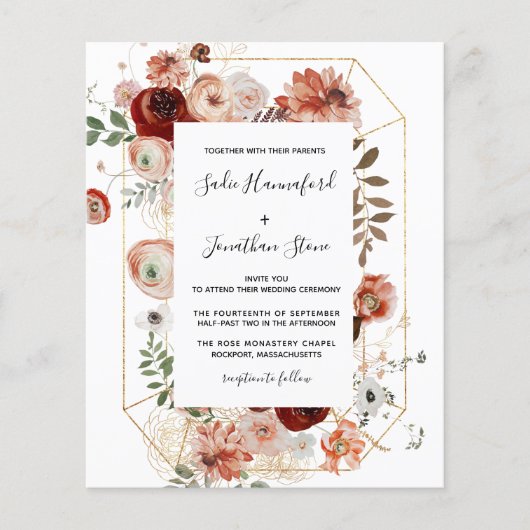 Budget Marsala Pink Terracotta Floral Wedding (Voorkant)