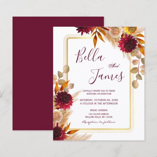 Budget Marsala Red Floral Wedding (Voorkant / Achterkant)