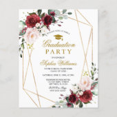 Budget Marsala Roos Afstudeerfeest Uitnodiging (Voorkant)