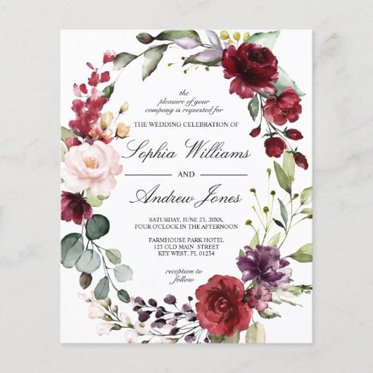 Budget Marsala Roos Floral Wedding (Voorkant)