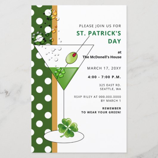 Budget Martini St Patricks Day Party Invitation (Voorkant)
