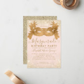 Budget Masquerade Blush Roze Goud Glitter Verjaard Notitiekaartje (Voorkant / Achterkant in situ)