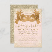 Budget Masquerade Blush Roze Goud Glitter Verjaard Notitiekaartje (Voorkant / Achterkant)
