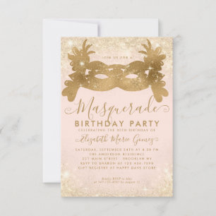 Budget Masquerade Blush Roze Goud Glitter Verjaard Notitiekaartje