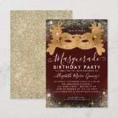 Budget Masquerade Bourgogne Gouden Glitter Verjaar Notitiekaartje (Voorkant / Achterkant)