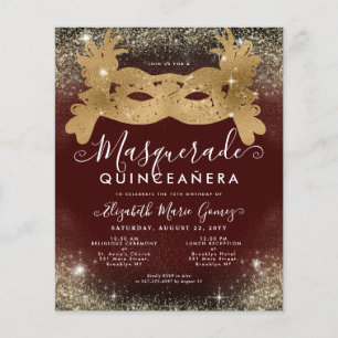 Budget Masquerade Bourgogne Rode Gouden Glitter Qu
