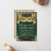 Budget Masquerade Groen Goud Glam Glitter Verjaard Notitiekaartje (Voorkant / Achterkant in situ)
