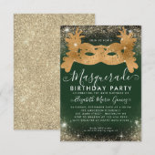 Budget Masquerade Groen Goud Glam Glitter Verjaard Notitiekaartje (Voorkant / Achterkant)