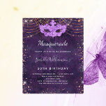 Budget masquerade paars roos goudglitter party<br><div class="desc">Voor een elegante Masquerade,  50e (of om het even welke leeftijd) verjaardagsfeest. Een paars achtergrondpatroon. Gedemoreerd met roos goudfaux glitter stof en een maskerade masker. Pas een naam,  en partijdetails aan en voeg deze toe. De naam wordt geschreven met een handgeschreven stijlmanuscript</div>