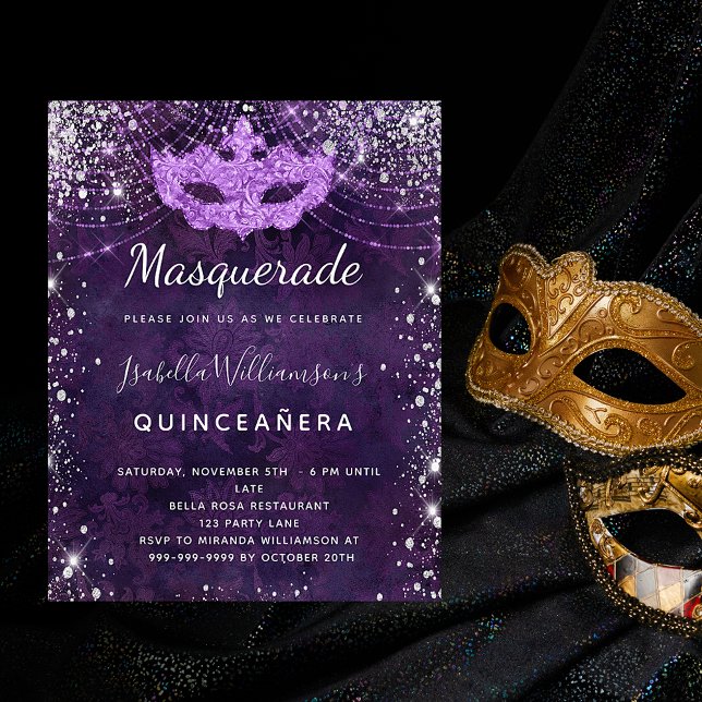 Budget masquerade paarse glitter Quinceanera (Creator heeft geüpload)