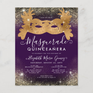 Budget Masquerade Paarse Gouden Glitter Quinceaner