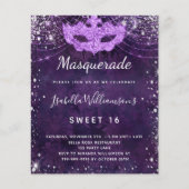 Budget masquerade paarse zilverglitter Sweet 16 (Voorkant)
