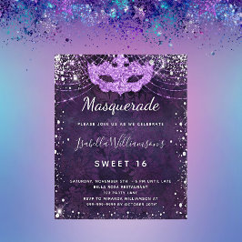 Budget masquerade paarse zilverglitter Sweet 16