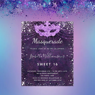 Budget masquerade paarse zilverglitter Sweet 16