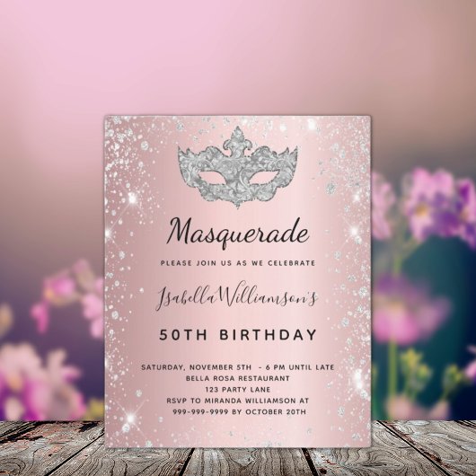 Budget Masquerade party blush roze zilverglitter