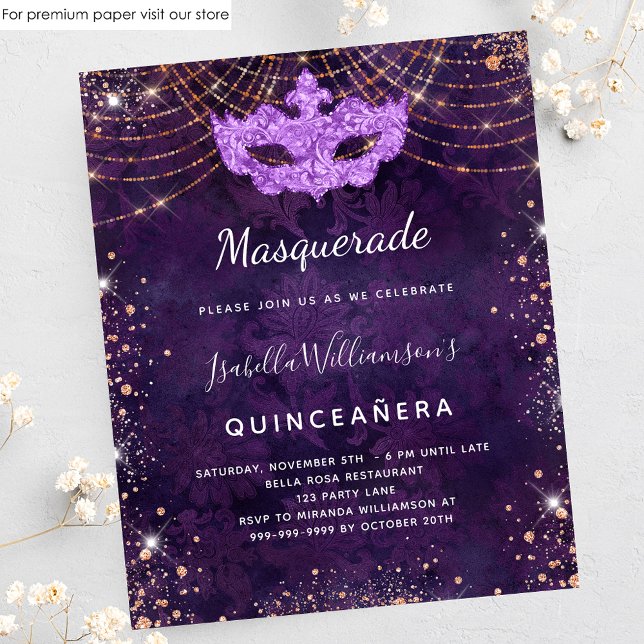 Budget masquerade Quinceanera paars roos gold (Creator heeft geüpload)