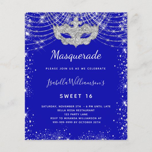 Budget Masquerade royal blue Silver Sweet 16 (Voorkant)