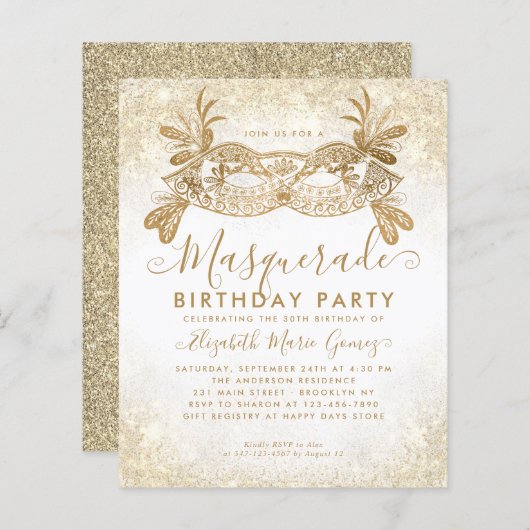 Budget Masquerade Wit Goud Glitter Dust Verjaardag (Voorkant / Achterkant)