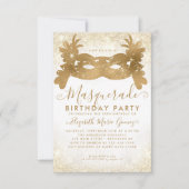 Budget Masquerade Wit Goud Glitter Dust Verjaardag Notitiekaartje (Voorkant)