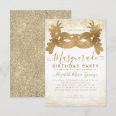 Budget Masquerade Wit Goud Glitter Dust Verjaardag Notitiekaartje (Voorkant / Achterkant)