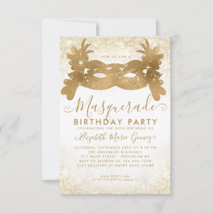 Budget Masquerade Wit Goud Glitter Dust Verjaardag Notitiekaartje