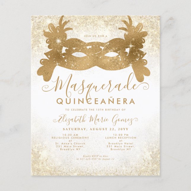 Budget Masquerade Wit Goud Glitter Quinceanera (Voorkant)