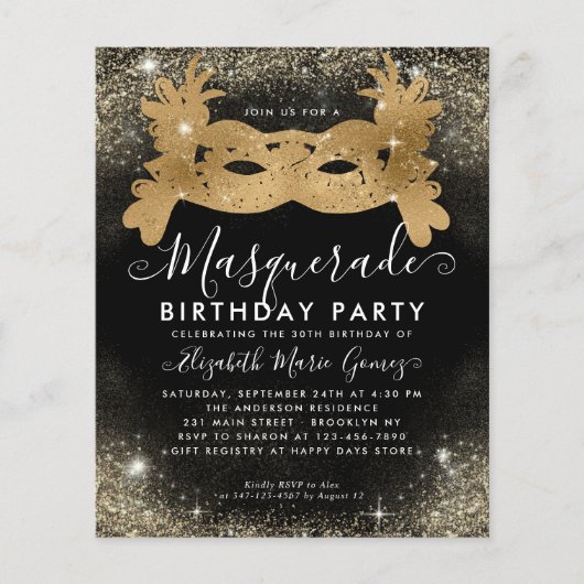 Budget Masquerade Zwart Goud Glam Glitter Verjaard (Voorkant)