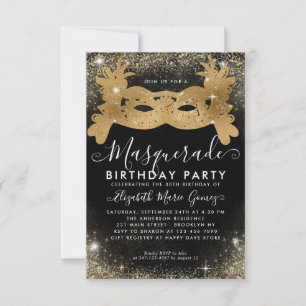 Budget Masquerade Zwart Goud Glam Glitter Verjaard Notitiekaartje