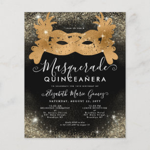 Budget Masquerade Zwart Goud Glitter Quinceanera