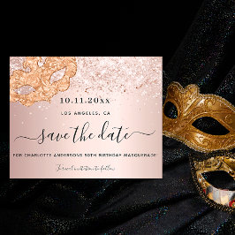 Budget masqueradefeest rose goud save the date