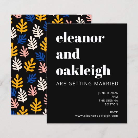 Budget Matisse Botanical Black Bold Wedding Invite (Voorkant / Achterkant)
