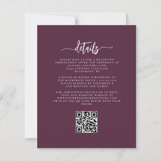 Budget Mauve Silver Floral QR Code Wedding Invite (Achterkant)