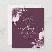 Budget Mauve Silver Floral Wedding Invite (Voorkant)