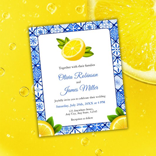 Budget Mediterrane Tegel Citroen bruiloft uitnodig