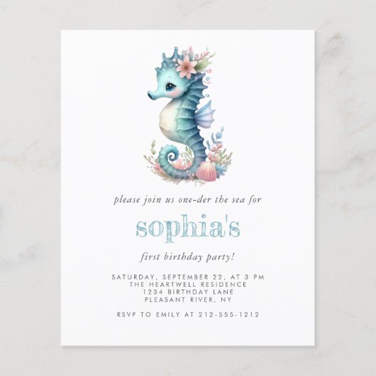 Budget Meisje 1e Verjaardag Schattige Zeepaardje U (Voorkant)