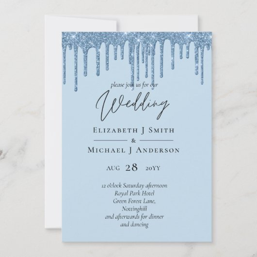 Budget meisje BLUE Glitter Wedding Invite (Voorkant)