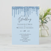 Budget meisje BLUE Glitter Wedding Invite (Staand voorkant)